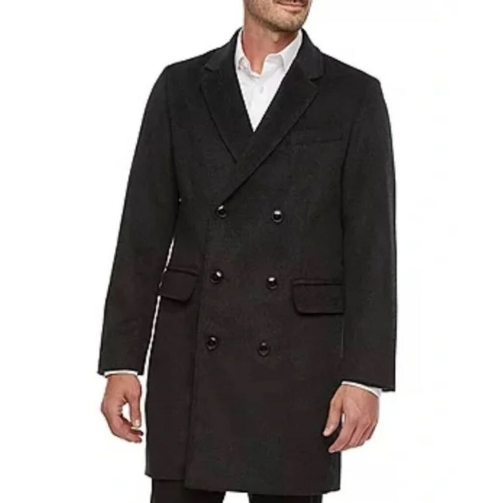 Stafford Mens Navy Wool Blend Double Breasted Dress Coat Overcoat Small NEW